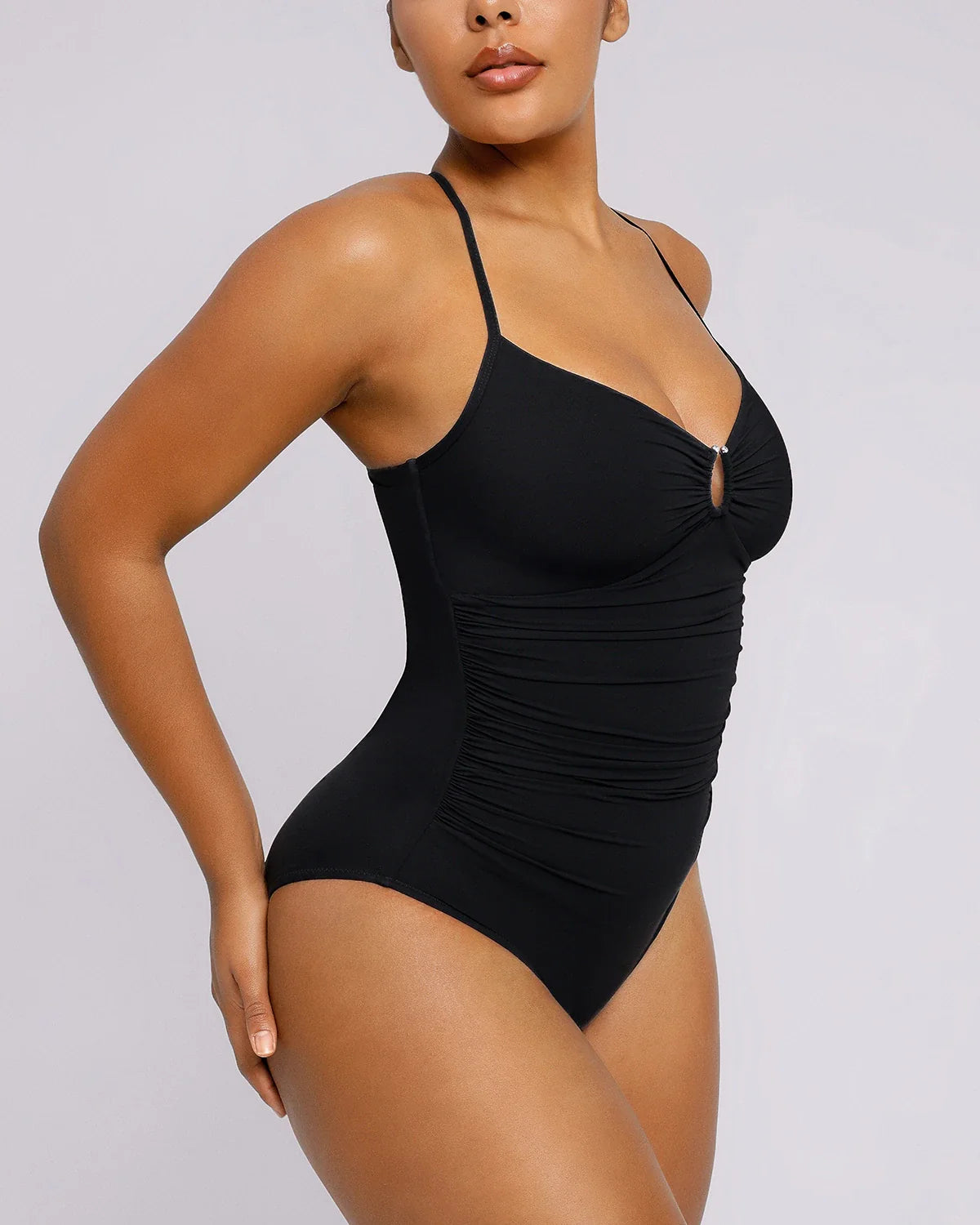 Women's Sculpting U-Ring Cutout Shaping Swimsuit – Slimming Ruched One Piece Bathing Suit