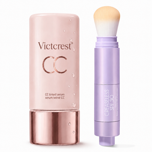 summer skin essentials - CC color-correcting tinted serum + creaseless SPF 30 mineral setting powder