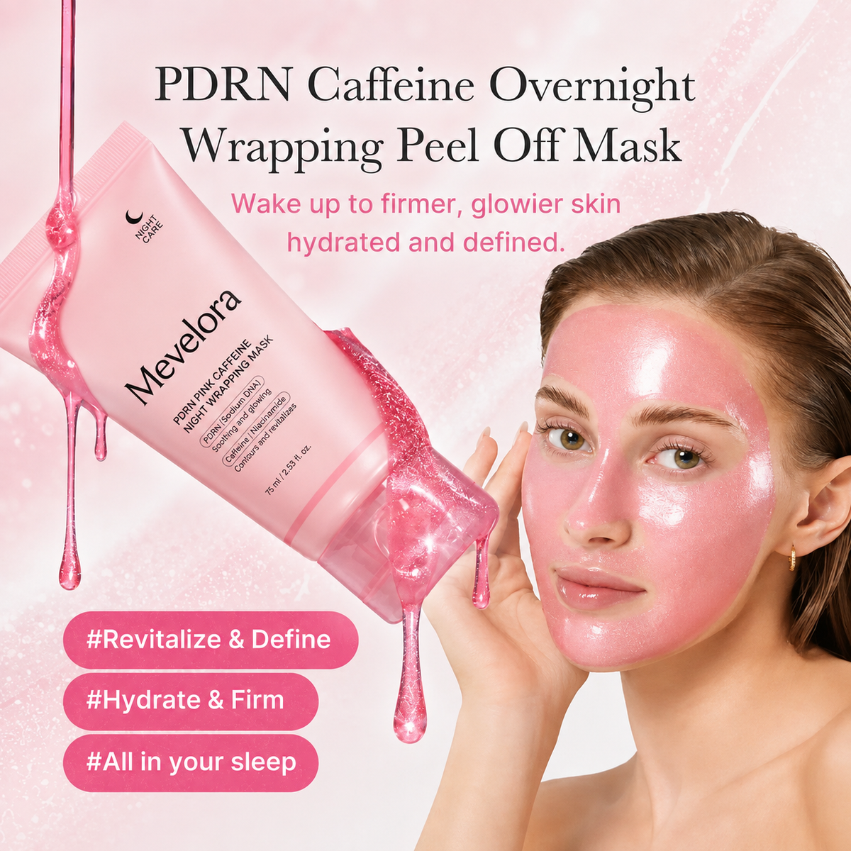 🔥BUY 1 GET 1 FREE🔥 PDRN Pink Caffeine Overnight Peel-Off Glow Face Mask✨★☆★